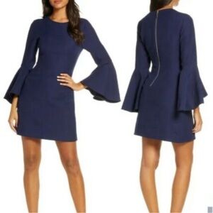 Lilly Pulitzer Blue Bell Sleeve Dress with Leaf Pattern